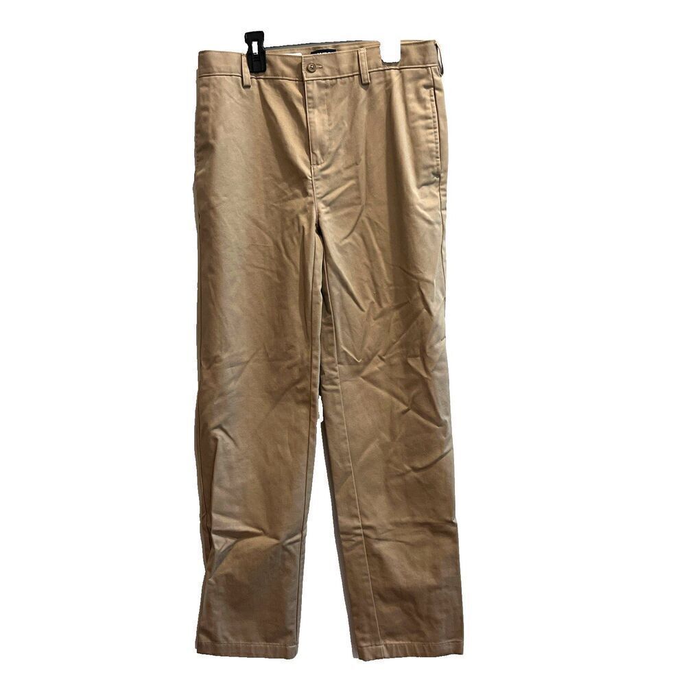 Lands' End Boys Dress Pants Beige Sz 18 Cotton Straight Flat Front Button Zip